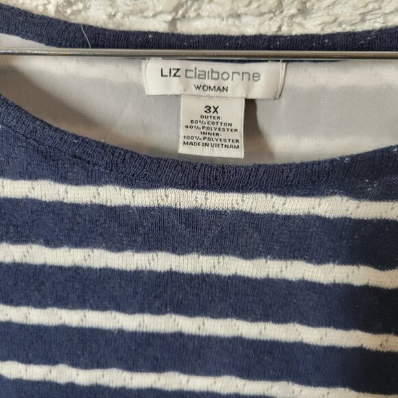 Liz Claiborne Womens Top 3X Plus Knit 3/4 Sleeve Lined Blue Stripe STR111E - Picture 6 of 7